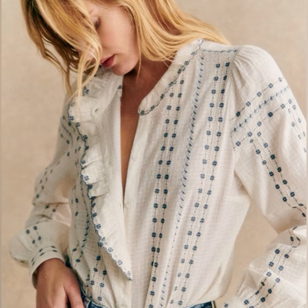 Sézane Chlo Shirt - Ecru Blue